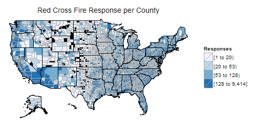 The American Red Cross Diaster response for fire per county